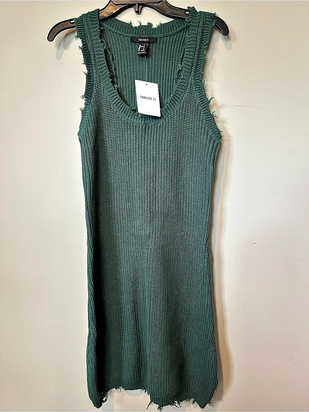Forever 21 Distressed Ribbed Knit Sweater Dress Green Small NWT